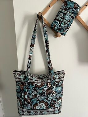 Vera Bradley Java Blue Zip Top Tote & Wallet